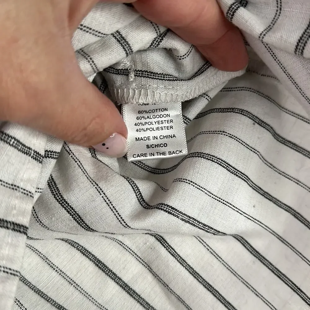 TEA MINTS White Black Striped Linen Elastic Tie Waist Shorts Size‎ Small
